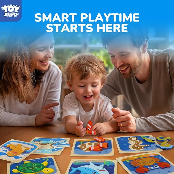 TOY Life Wooden Puzzles for Toddlers 2-4, Sea Animals Puzzles for Toddlers 1-3, Wood Puzzles Educational Montessori Toys Gifts for 1 2 3 Year Old, Baby Kids Learning Toy