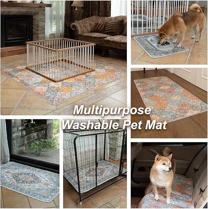 nunubaby Washable Pee Pads for Dogs, Stylish, Non-Slip and Leak-Proof Pee Pads. Reusable Potty Pads for Dogs for Crates and Floors.(Red/Floral, 24" x36" )