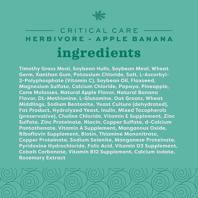 Oxbow Critical Care Herbivore, Emergency Rabbit & Guinea Pig Food, Natural Apple Banana Flavor, Critical Care Herbivore, Assist Feeding Formula for Pets, 454 gram bag