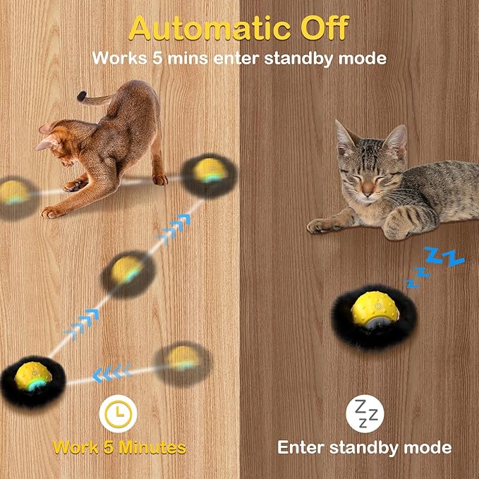 Muhhiba Interactive Cat Toys for Indoor Cats, Electric Cat Ball Fast Rolling in Pouch, Motion Activated Chirping Cat Toy, Hide and Seek Cat Toy with LED Light