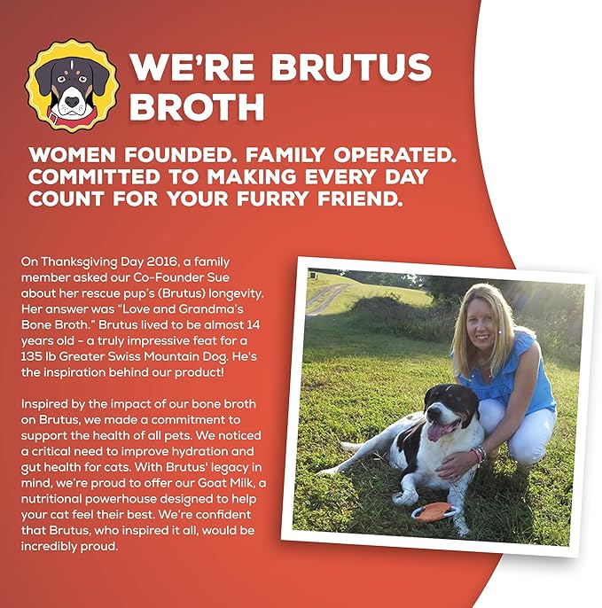 Brutus Chicken Broth Liquid for Dogs - All Natural Chicken Bone Broth for Dogs with Chondroitin Glucosamine Turmeric -Human Grade Dog Food Toppers for Picky Eaters & Dry Food -Tasty & Nutritious