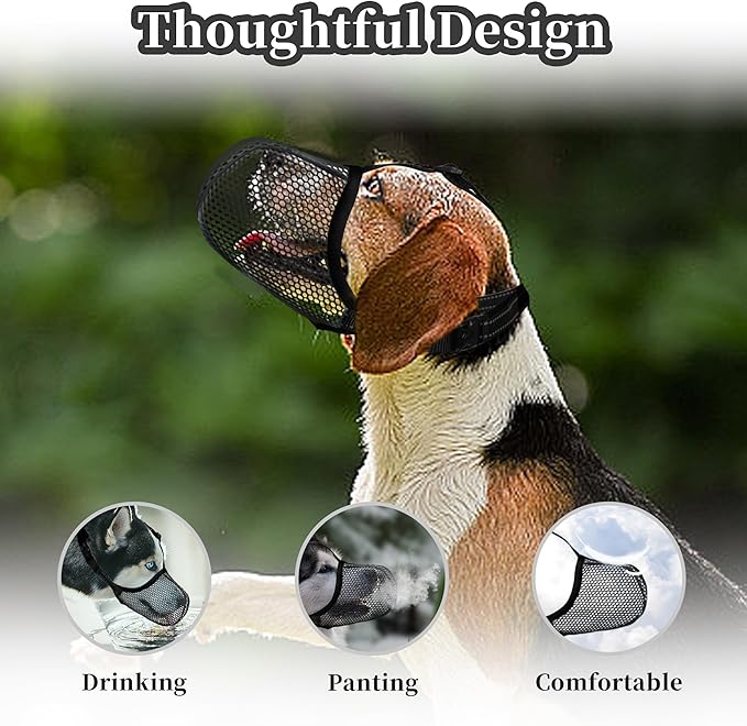 Dog Muzzle, Breathable Soft for Small to Medium Dogs to Anti & Prevent Barking Biting Chewing, Reflective & Adjustable Basket Muzzle with Air Mesh for Schnauzer Black M