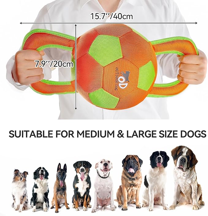 ALL FOR PAWS Dog Ball with Handles, Dog Toy with Squeaker, Interactive Tug of War Ball Toy for Medium and Large Dogs, Outdoor Ball Toys for Fetch & Tug Play, 15.7 x 7.9 x 7.9 Inch