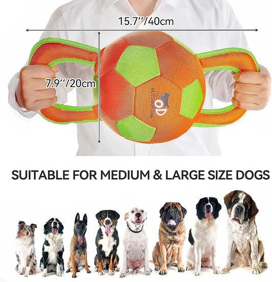 ALL FOR PAWS Dog Ball with Handles, Dog Toy with Squeaker, Interactive Tug of War Ball Toy for Medium and Large Dogs, Outdoor Ball Toys for Fetch & Tug Play, 15.7 x 7.9 x 7.9 Inch