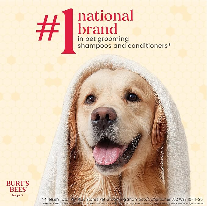 Burt's Bees for Pets Manuka Honey Oatmeal Shampoo for Dogs, Colloidal Oatmeal & Coconut Oil, 95%+ Natural Origin, No Sulfates, Parabens or Phthalates, Milk & Honey Scent, 16 Fl Oz