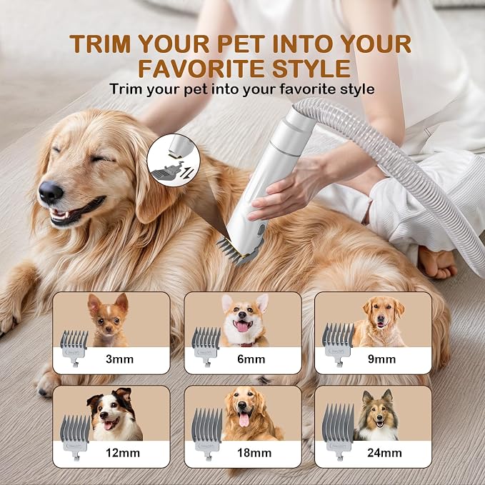 Dog Grooming Vacuum, Dog Grooming Kit, 3 Suction Modes Dog Brush Vacuum with 5 Pet Grooming Tools (Off-white)