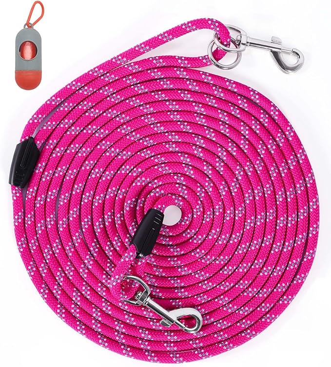 Long Dog Leash for Dog Training 50FT, Heavy Duty Dog Lead for Large Medium Small Dogs Outside Walking, Playing, Camping, or Yard,Hot Pink