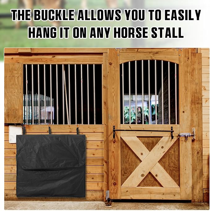 2 Pcs Black Horse Blanket Storage Bag 600D Oxford Fabric 24 x 20 x 9 in Waterproof Dust-Proof Hanging Stall Front Storage Bag Horse Stall Blanket Holder Accessories Organizer