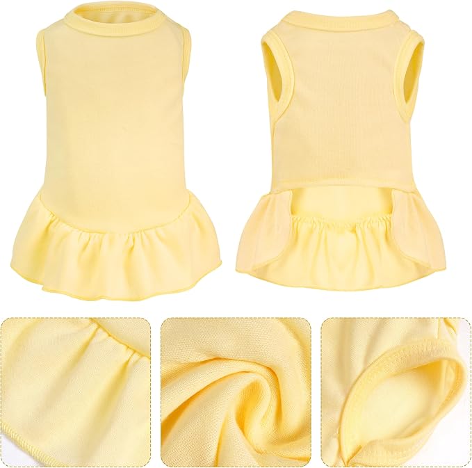 2 Pcs Dog Dresses Cat Skirt Solid Color Dog Clothes Summer Sleeveless Puppy Girl Clothes for Small Pet Dogs Cats (Yellow,Green, Large)