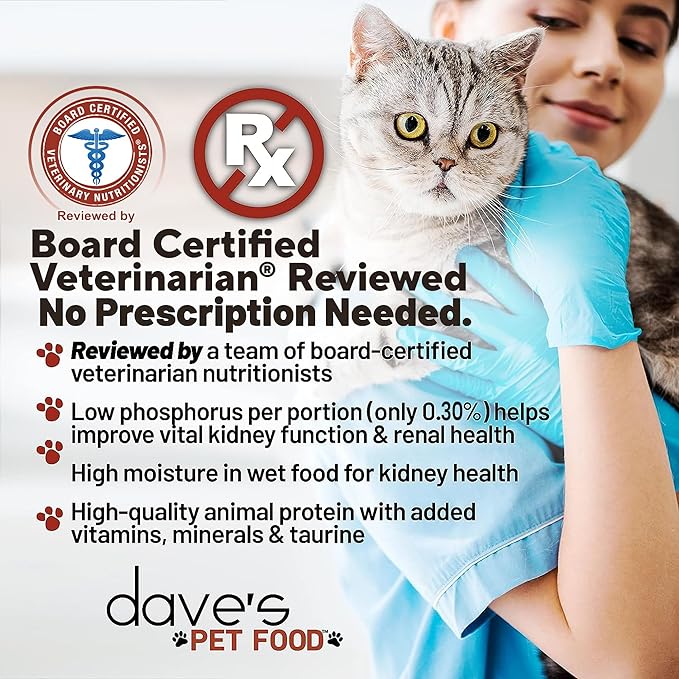 Dave's Pet Food Kidney Support for Cats (Chicken & Chicken Liver in Broth) - Low Phosphorus & Low Protein Wet Cat Food for Renal Health - No Prescription Needed - 3 oz (Case of 12)
