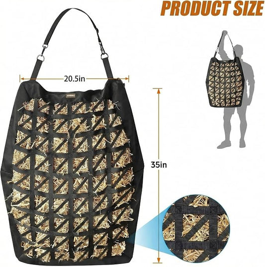 Hay Bag for Horses,Ultra-Slow Feed Hay Bag for Ground Feeding,Designs for Horses,Goats,Cows,Premium 1680D Oxford Cloth,Easy to Fill and Hang with Wide Opening and Adjustable Straps (1)