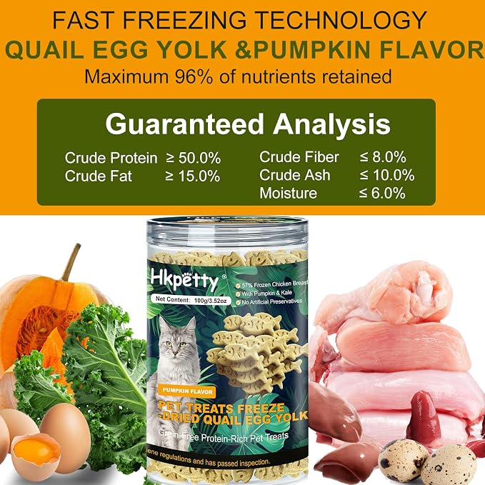 Dehydrated Cat and Dog Food Quail Egg Yolk & Pumpkin Flavor Grain Free High Protein 57% Frozen Chicken Breast, Healthy Tasty Snacks for Cats Dogs Training,Wholesome and Delicious Dog Food for Pets