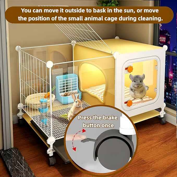 Luxury Villa Rabbit cage with Wheels, Guinea Pig cage, complimentary Food Bowl, Bed. Suitable for Hamsters, Chinchillas, Squirrels, Hedgehogs, Ferrets, Cats，Mouse (27.6" Lx 17.7" Wx17.7 H)