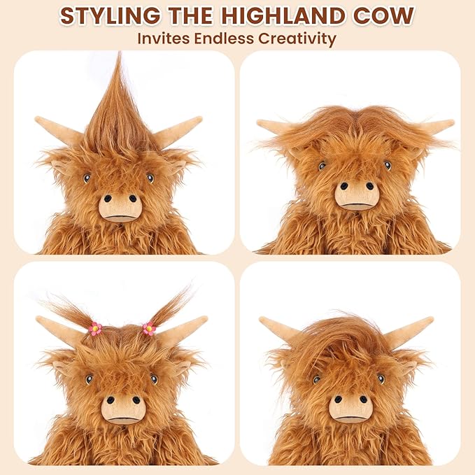 SuzziPals Heatable Coolable Weighted Highland Cow Stuffed Animals Plushie, Microwavable Heating Pad for Period Cramps & Pain, Lavender Scented Cow Plush Toys for Stress, Highland Cow Gifts for Women