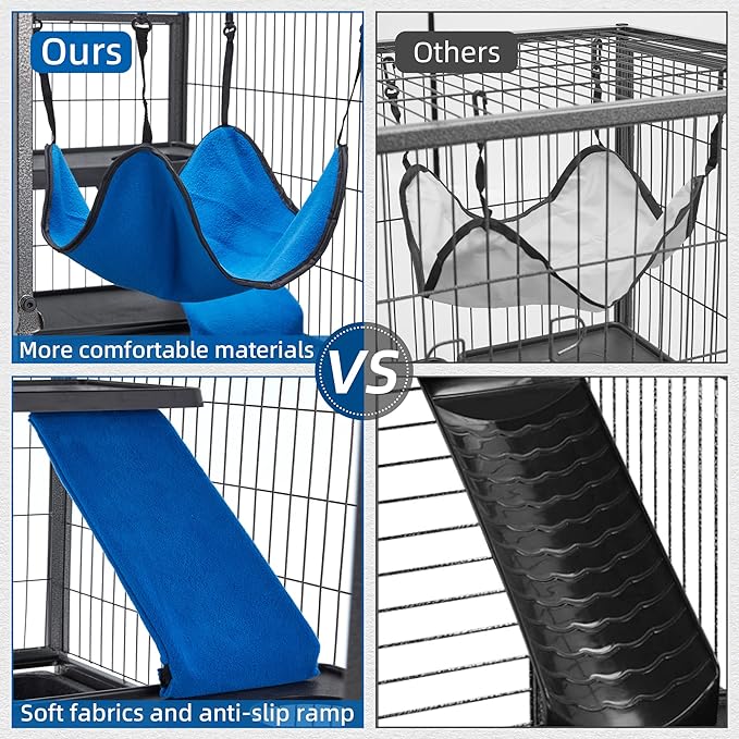 HABUTWAY 50''H Metal Small Animal Cages, Rolling Chinchilla Cage with Removable Ramps, Lagre Cage for Chinchillas/Guinea Pigs/Rabbit, Ferret Cages with Hammock & 5 Tiers, Black