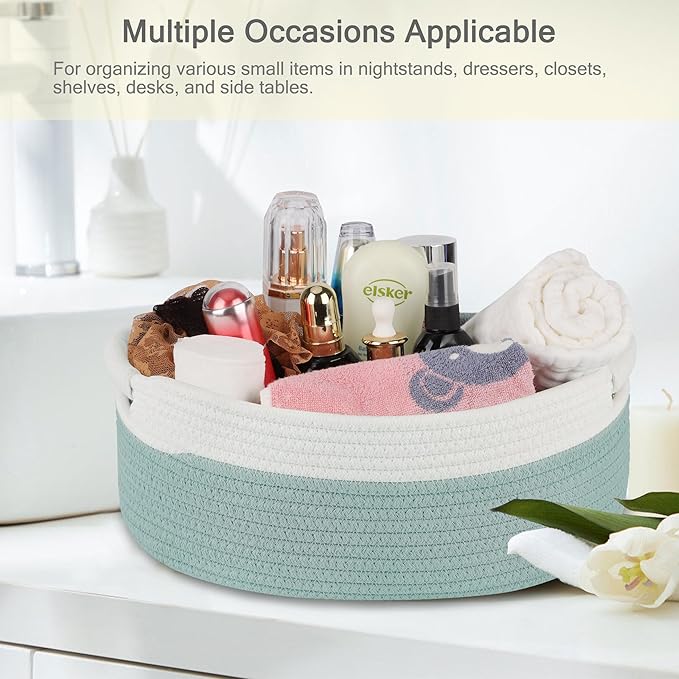 Small Woven Basket with Gift Bags and Ribbons, Empty Baby Gift Baskets for Kids Women Men, Shelf Storage, Small Cat Dog Pet Toy Boxes, 13”x 9”x 5.5”, Light Green