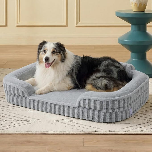 LE SURE Cute Dog Beds for Extra Large Dogs, Orthopedic Waterproof XL Pet Bed with Sides, High Back Non-Slip and Egg-Crate Foam Big Dog Couch Sofa with Washable Removable Cover, Grey