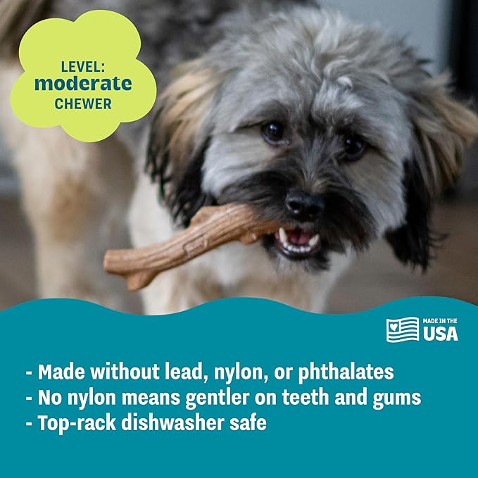 Pupstages Super Dogwood Dog Chew Toy, Made in the USA – Real-Wood Blend, Natural Wood Flavor & Texture, Moderate Chewers, XS, 6"