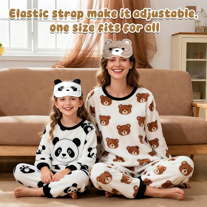 NEWEST 2 Pcs Cute Plush Animal Sleeping Masks, Soft Panda Bear Eye Cover for Sleeping with Elastic Strap, Funny Cartoon Eyeshade Blindfold for Blackout Travel Nap Night Sleep Party Girl Boy