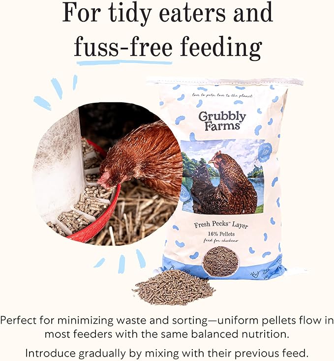 Grubbly Farms Adult Chicken Bundle - Chicken Grit, Fresh Pecks Layer Feed Pellets, Omega Mix & Grubblies - Complete Nutrition, Proper Digestion, Strong Eggshells & Natural Protein Treats