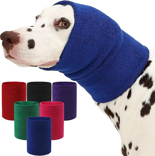 Dog Calming Hoodie and Ear Muffs – Soft Double-Layer Ear and Neck Cover for Anxiety Relief & Noise Protection, Elastic Pet Head Wrap for Grooming, Bath, Drying & Fireworks