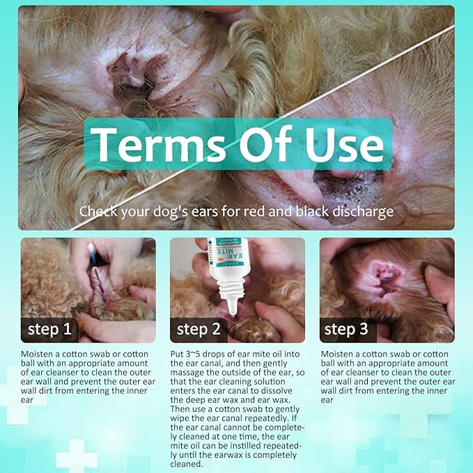VOSIFSDIY Ear Mite Treatment for Dogs and Cats, Dog Ear Infection Treatment, Ear Mite Treatment for Dog Yeast Infection, 100% Natural Dogs Cats Ears Drops