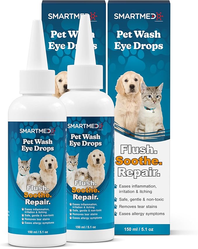 Pet Eye Wash Drops for All Animals – Large 5.1 fl oz Hypochlorous Acid Eye Cleanser, Gently Flushes & Soothes Irritated Eyes, Helps Remove Tear Stains, Safe & Non-Toxic (2)