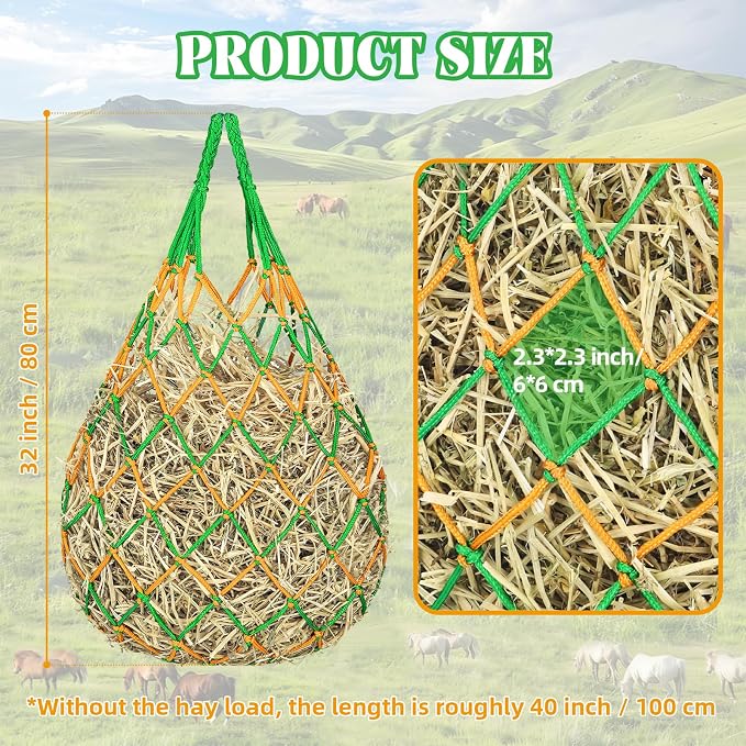 YedsIntu 3 Pcs Hay Bags for Horses, Hay Nets for Horses Goat Sheep,Goat Hay Feeder for Slower Feeding,Strong Load-Bearing Hay Bag Hanging for Horse Stable Trailer (Green)