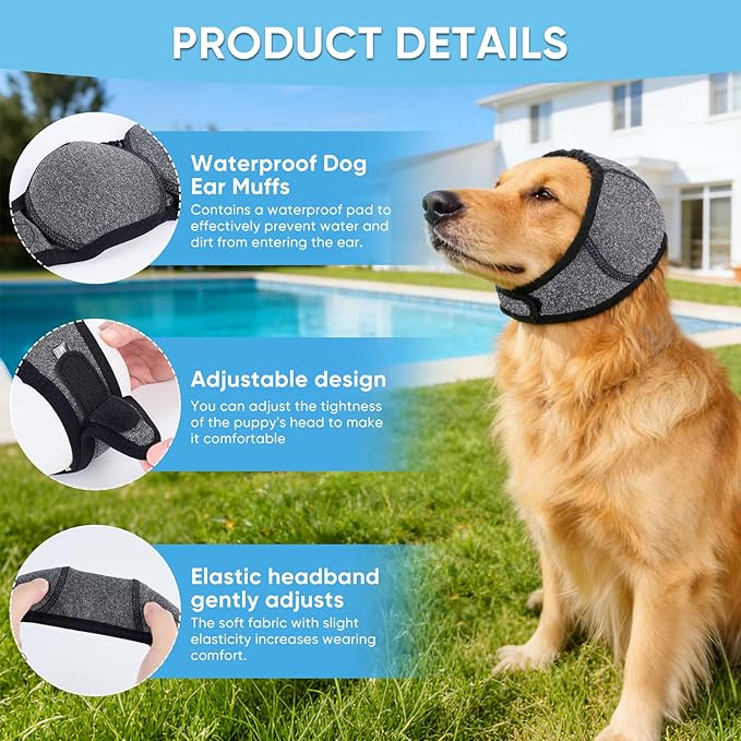 Dog Calming Hoodie,Ear Wrap Hematoma for Dogs,Dog Ear Muffs Noise Protection, Adjustable Head Cover for Anxiety Relief (Grey, Large(Head Circle:18"-24",Weight:66-94 lb))