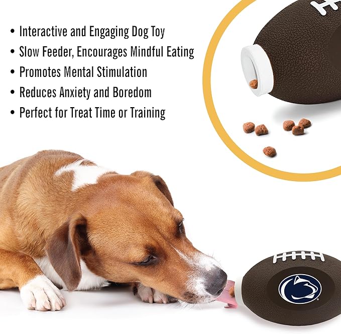 NCAA Penn State Nittany Lions Football Treat Dispensing Toy for Dogs and Cats, Rubber Ball Pet Toy, Interactive Fun Doggie Treat Toy, Natural Rubber Feeding Toy