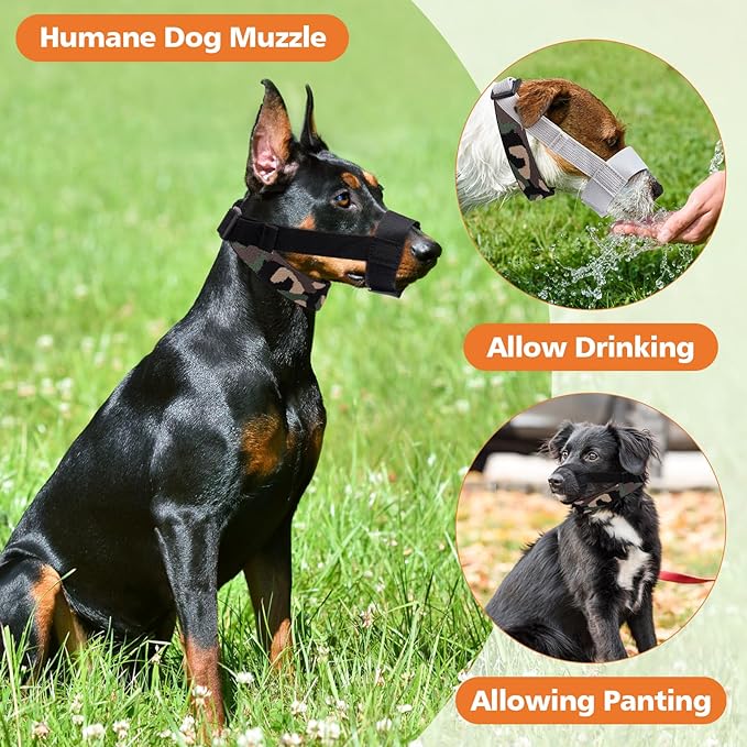 Coppthinktu Dog Muzzle with No-Escape Elastic Neck Collar, Soft Adjustable Muzzle for Small Medium Large Dogs, Breathable Dog Mouth Guard to Prevent Biting Barking & Chewing (Black S)