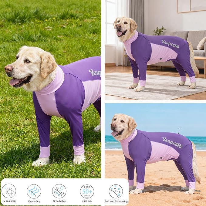 Dog Sun Protection Cooling Suit UPF 50+, Quick-Dry Breathable Jumpsuit for Large & Medium Dogs, Outdoor Dirt-Resistant Shedding Control Pet Apparel (Berry Purple, 5X-Large)