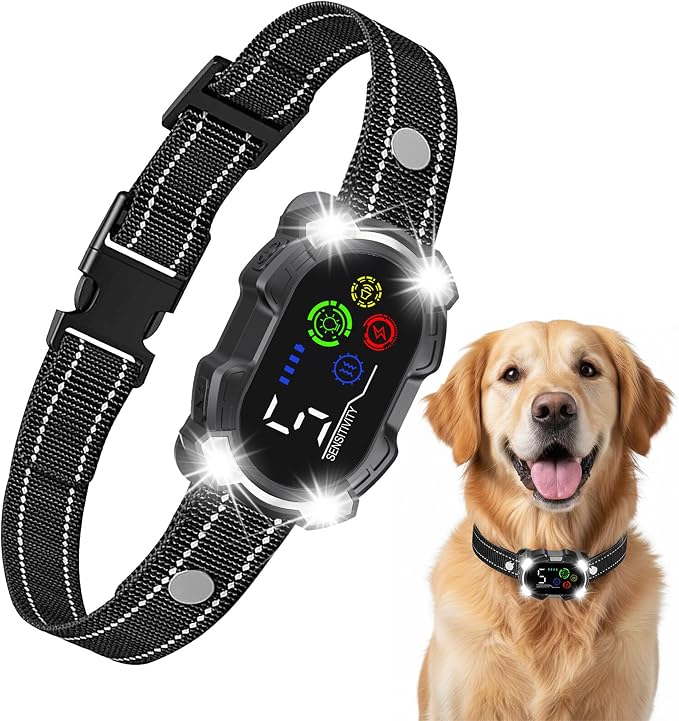 Bark Collar for Dogs, No Bark Dog Collar for Small Medium Large Dogs, Automatic Anti Barking Device, Rechargeable IP67 Waterproof, 5 Sensitivity Levels, LED Light, Dog Bark Collar with Beep Vibration
