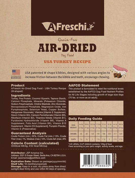 A Freschi srl Air-Dried Puppy & Adult Dog Food - Real Turkey Recipe | Grain-Free | High-Protein for Toy, Small & Large Breeds | Ideal for Picky Eaters, 1 lb Starter Bag