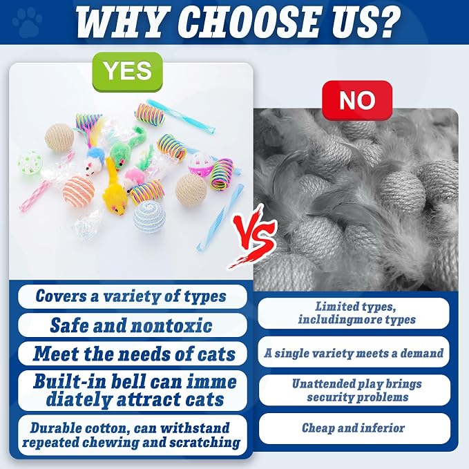 Cat Toys 38 Pack, Cat Toys for Indoor Cats, Interactive Cat Toys Variety Pack with Colorful Springs, Mouse Toys, Sisal Balls, Crinkle Balls and Bell Balls for Kittens and Adult Cats