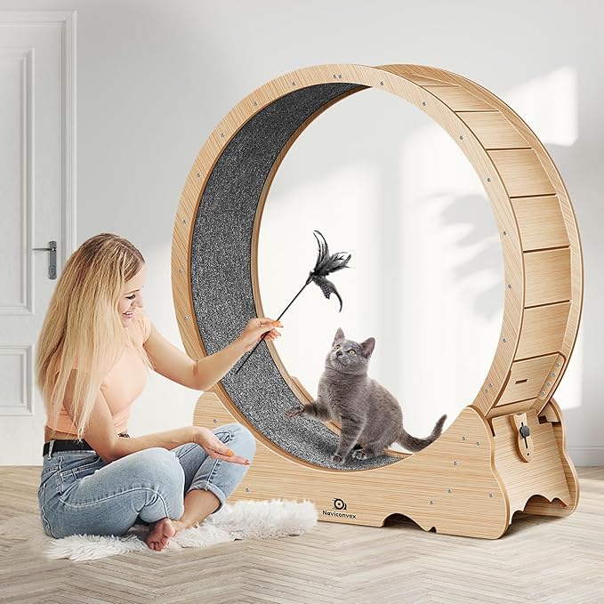 Cat Exercise Wheel, 53" XXL Large Cat Treadmill with 7:3 Golden Ratio Design, Quiet and Sturdy Running Wheel with Detachable Carpet for Indoor Cats