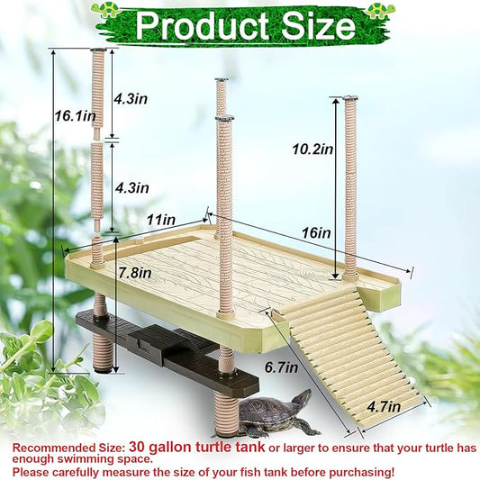 Large Turtle Floating Basking Platform with Feeding Area, Turtle Floating Docks Reptile Climbing Pier and Basking Platform for Tortoise, Frogs, Crabs and Salamanders