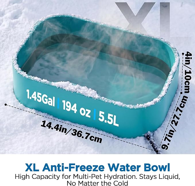 5.5L/1.45Gal Extra Large Heated Water Bowl, Indoor & Outdoor Winter Antifreezing Pet Heated Thermal Water Bowl Dish, Anti Chewy Cord, BPA-Free, Pet Products for Dog Cats Rabbit Chicken Duck Squirrel