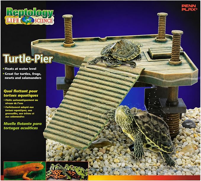 Penn-Plax Reptology Turtle Pier and Basking Platform, Medium - Adjust Height Up to 12 In - Floats at Water Level -Easy Ramp Access for Turtles, Frogs & Reptiles in Aquariums or Terrariums, 11.5x9.5 In