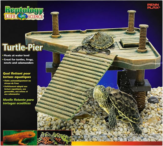 Penn-Plax Reptology Turtle Pier and Basking Platform, Medium - Adjust Height Up to 12 In - Floats at Water Level -Easy Ramp Access for Turtles, Frogs & Reptiles in Aquariums or Terrariums, 11.5x9.5 In