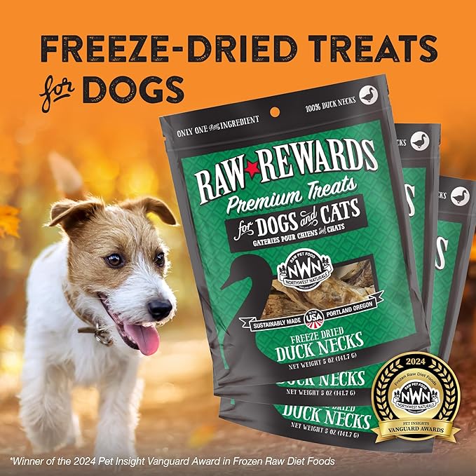 Northwest Naturals Raw Rewards Freeze-Dried Duck Neck Treats for Dogs and Cats - Bite-Sized Pieces - Healthy, 1 Ingredient, Human Grade Ingredients, All Natural, Proudly Made in USA, 5 Oz (Pack of 3)