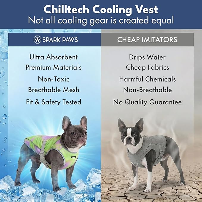 Spark Paws Dog Cooling Vest - SPF 50 UV Sun Protection - Summer Heat Relief Gear for Dogs, Lightweight, Evaporative Cooling - Dog Anxiety Relief Vest During Hot Days - Neon Purple - Size M