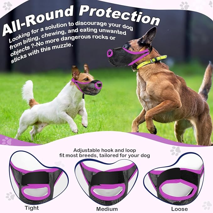 Dog Muzzle, Soft Air Mesh Muzzles for Small Sized Dogs, Breathable Dog Mussels for Scavenging Biting Licking & Barking,Adjustable Mouth Guard with Front Opening, Allows Panting and Drinking (Purple,L)