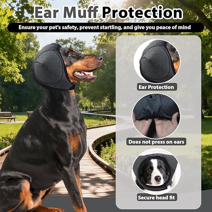 Adhiper Upgrade Dog Ear Muffs Wraps Noise Protection Quiet Ears, Elastic Waterproof Dog Ear Covers for Grooming, Bath, Drying, Swim & Anxiety Relief Reserved Ear Room Design (Gray/Large)