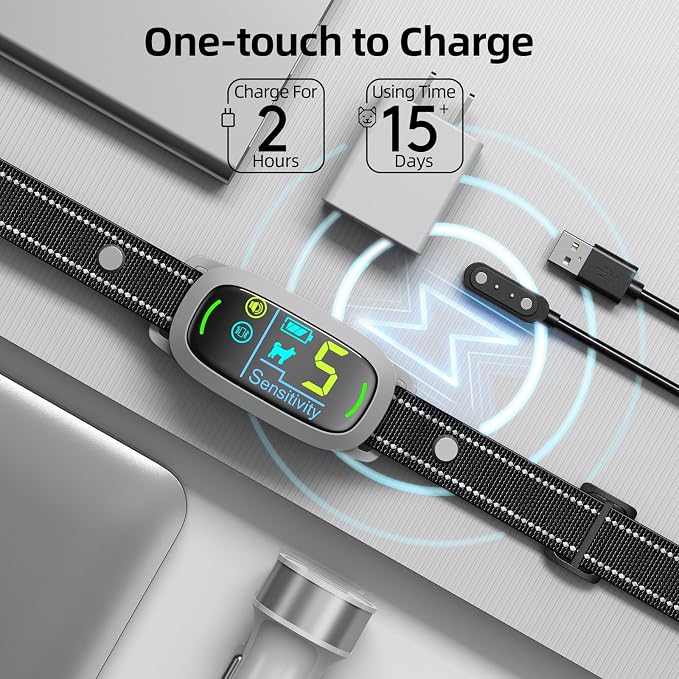 FAFAFROG Dog Bark Collar, Rechargeable Smart Collar, Anti Barking Training Collar with 5 Adjustable Sensitivity Beep Vibration, Bark Collar for Large Medium Small Dogs (Grey)