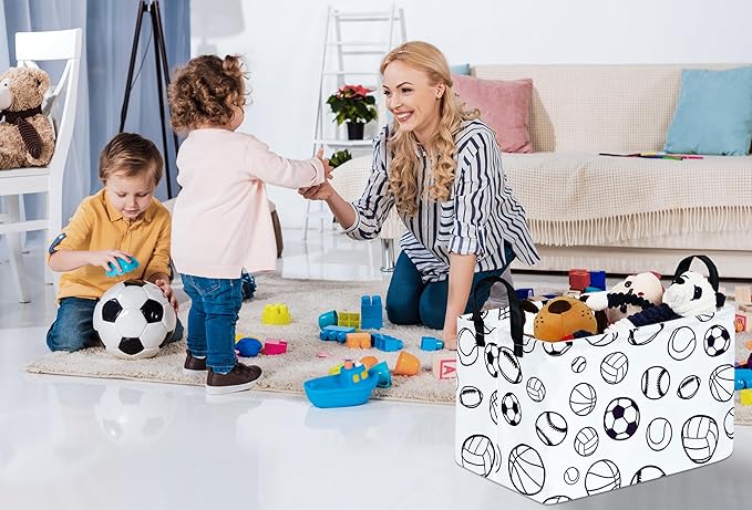 Kid Clothes Storage Basket Gift Shelf Basket Toy Storage Bin, Football Nursery Basket Organizer Box for With Handles for Room Deco Basketball