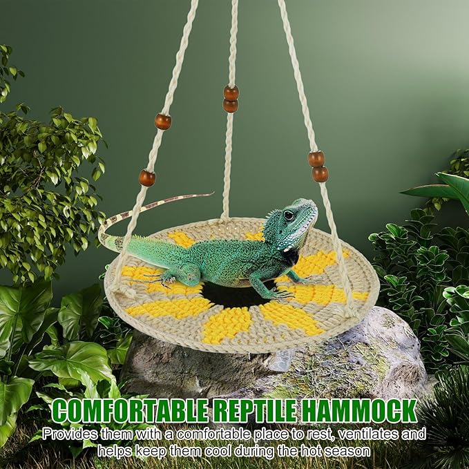 Jspupifip Reptile Hammock,Bearded Dragon Accessories for Habitat Leopard Gecko Tank Accessories Small Lizard Cage Bed Hanging Hammock Pet Platform Carrier for Chameleon Birds Rats Gecko Iguana