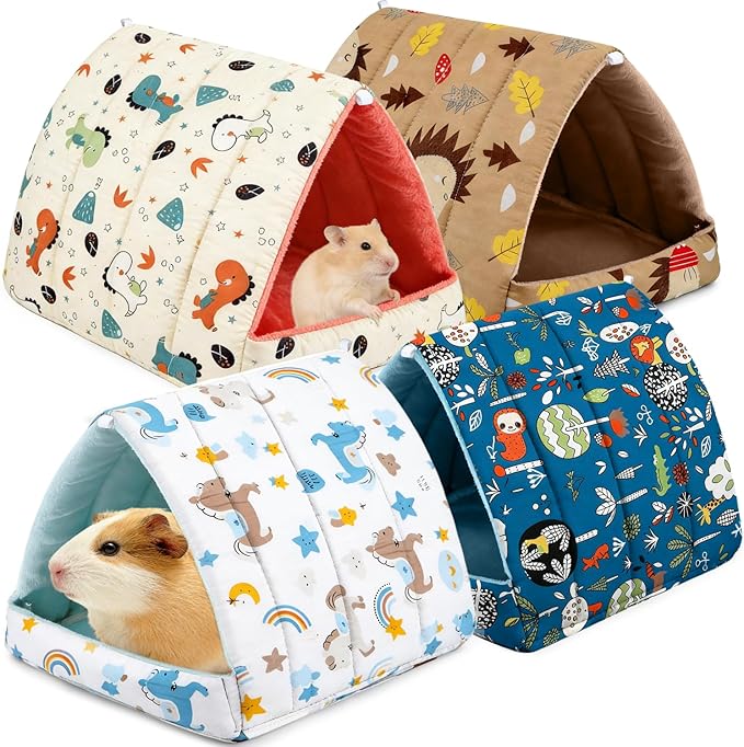 4 Pcs Guinea Pig Hideout, Guinea Pig Bed Tunnel Washable Small Animal House Cage Accessories for Mouse Chinchillas Hamsters Hedgehogs Ferrets Bearded Dragons and Rats Other Small Animals