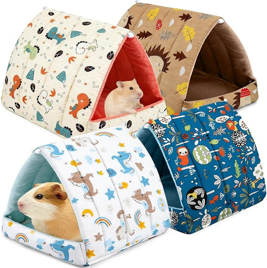 4 Pcs Guinea Pig Hideout, Guinea Pig Bed Tunnel Washable Small Animal House Cage Accessories for Mouse Chinchillas Hamsters Hedgehogs Ferrets Bearded Dragons and Rats Other Small Animals