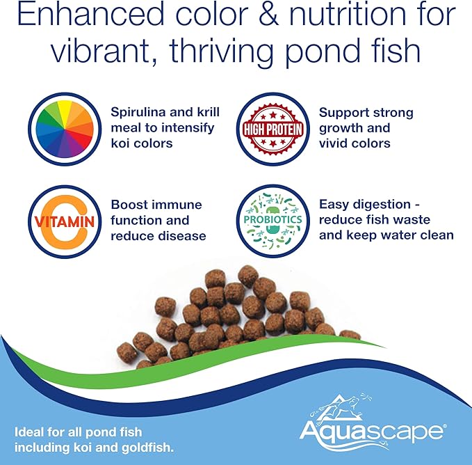 Aquascape Premium Color Enhancing Fish Food for Small to Medium Pond Fish, Medium Pellet, 1.1 Pounds | 98873